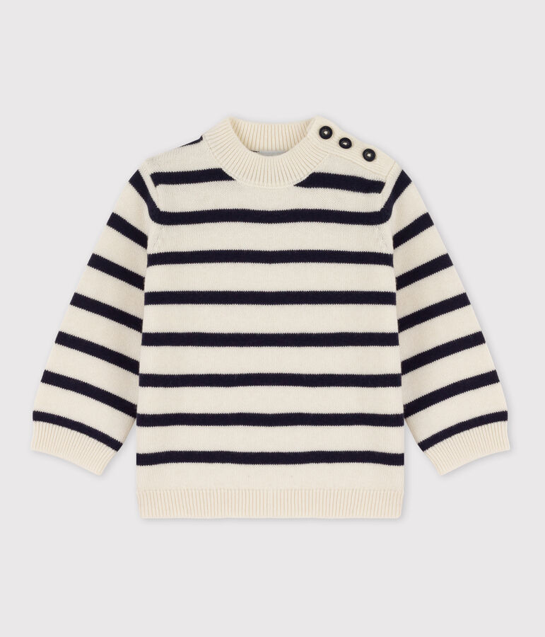 Babies' Cotton/Wool Breton Pullover white/blue