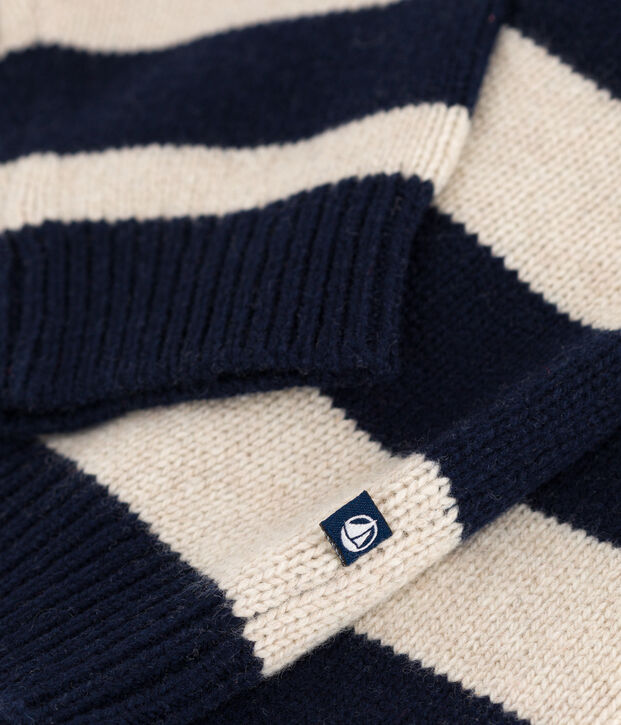 Boys' wool and cotton knit jumper blue/ecru