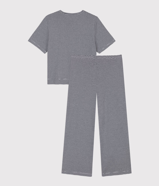 Women's Pinstriped Cotton Pyjamas SMOKING blue/MARSHMALLOW white