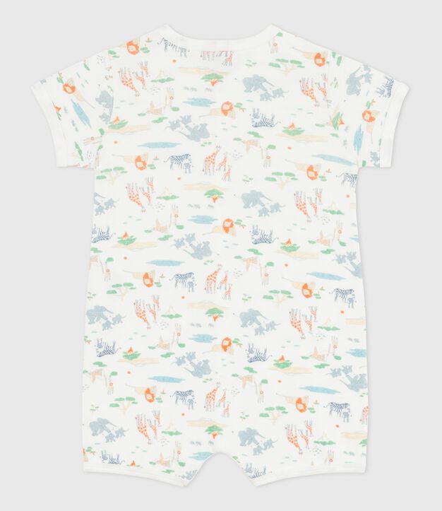 Babies' short animal print cotton jumpsuit white/multicolor