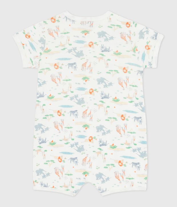 Babies' short animal print cotton jumpsuit white/multicolor