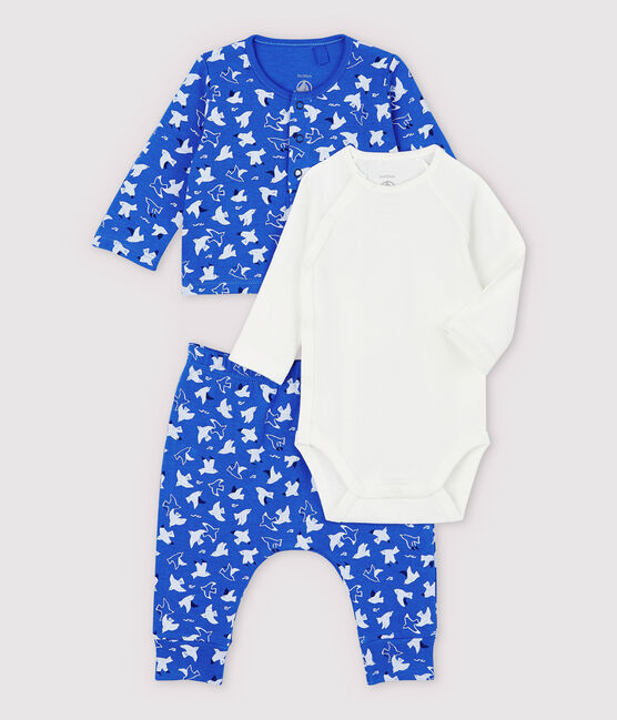 Babies' Blue Organic Cotton Clothing - 3-Pack COOL blue/MULTICO ecru