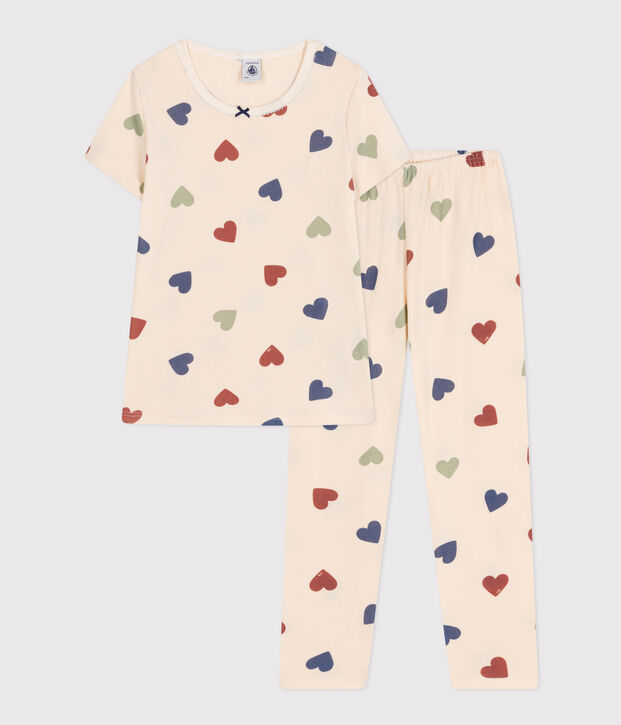 Children's Heart Print Cotton Pyjamas Ecru/multicolor