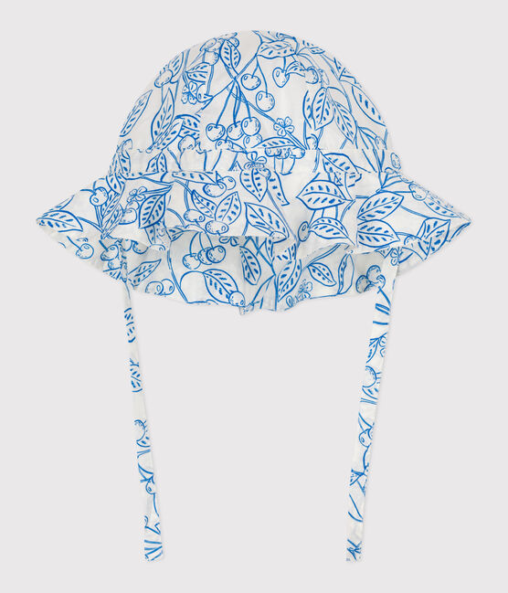 Baby girls' printed poplin floppy hat MARSHMALLOW blue/PORCELANA