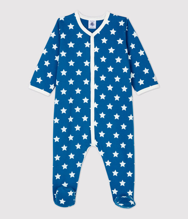 Babies' Starry Organic Cotton Fleece Sleepsuit blue/white