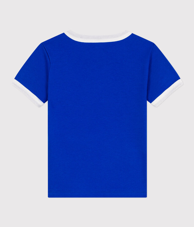 Boys' Printed Cotton T-Shirt blue/white