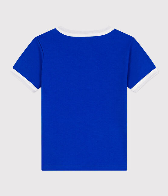 Boys' Printed Cotton T-Shirt PERSE blue/MARSHMALLOW white