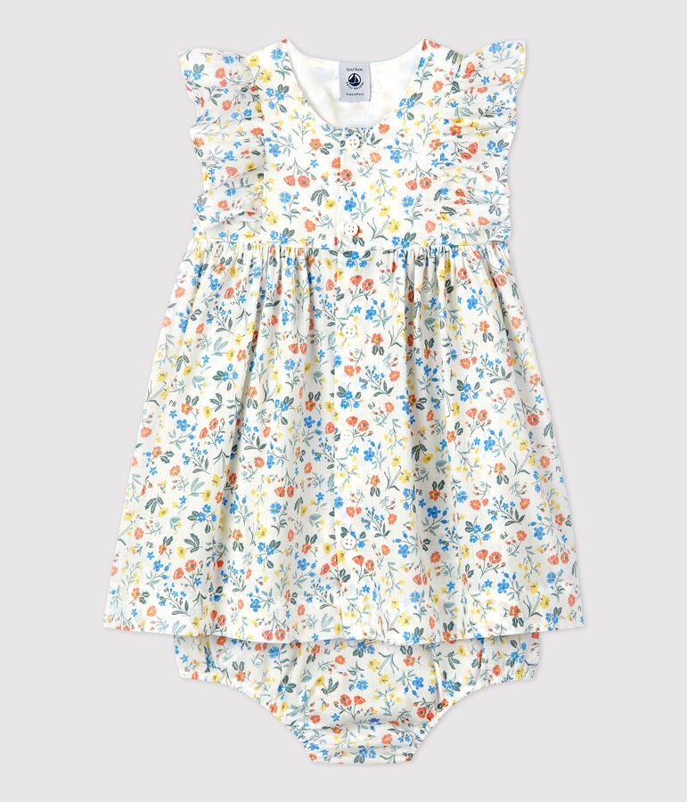 Babies' Poplin Floral Print Dress and Bloomers white/multicolor