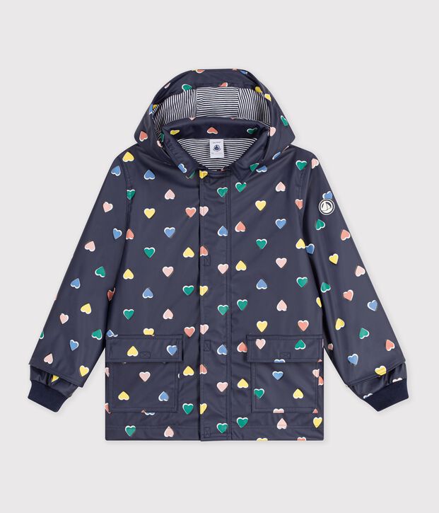 Children's heart print raincoat blue/multicolor