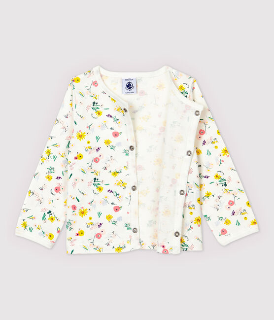 Baby Girls' Cotton Cardigan. MARSHMALLOW white/MULTICO white