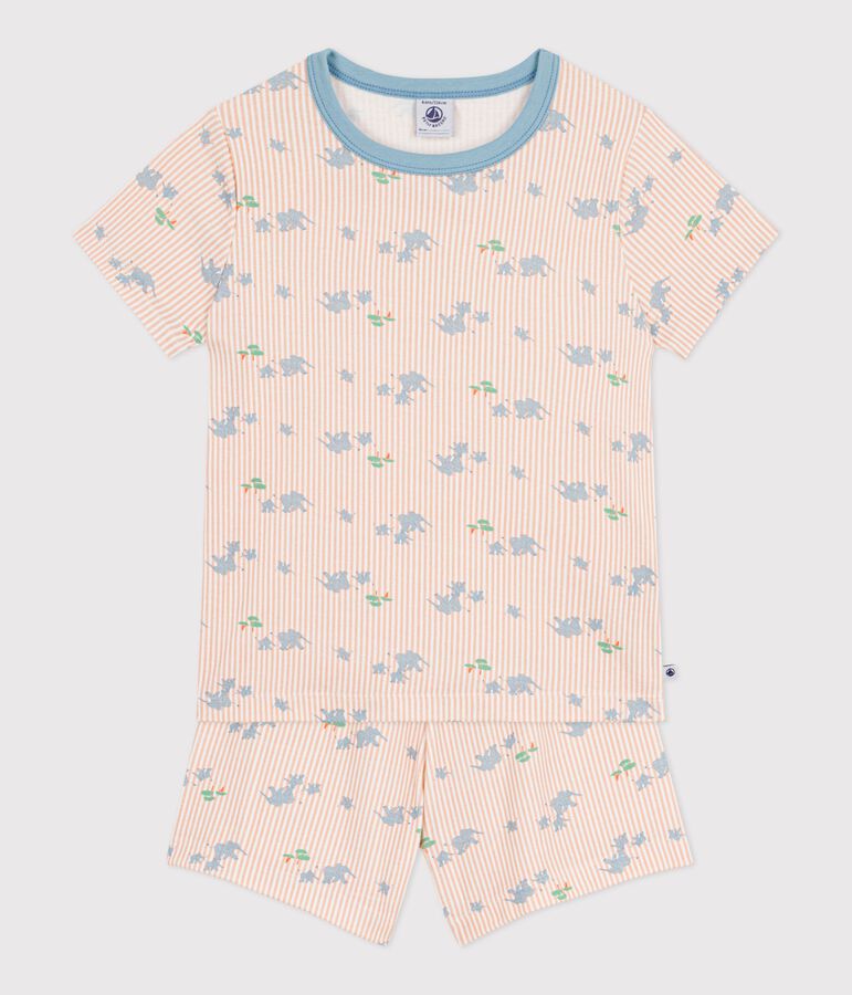 Children's short elephant print cotton pyjamas white/multicolor