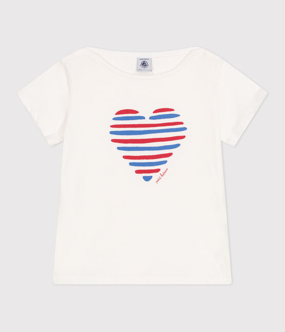 Children's short-sleeved heart pattern cotton T-shirt MARSHMALLOW white