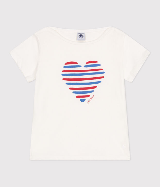 Children's short-sleeved heart pattern cotton T-shirt white