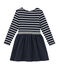 Girl's dual fabric striped dress SMOKING blue/MARSHMALLOW white