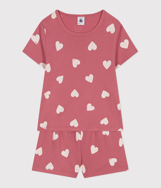 Children's short heart-pattern cotton pyjamas ROSEWOOD pink/MARSHMALLOW