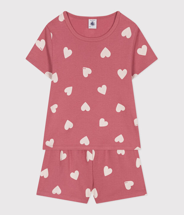 Children's short heart-pattern cotton pyjamas pink/white