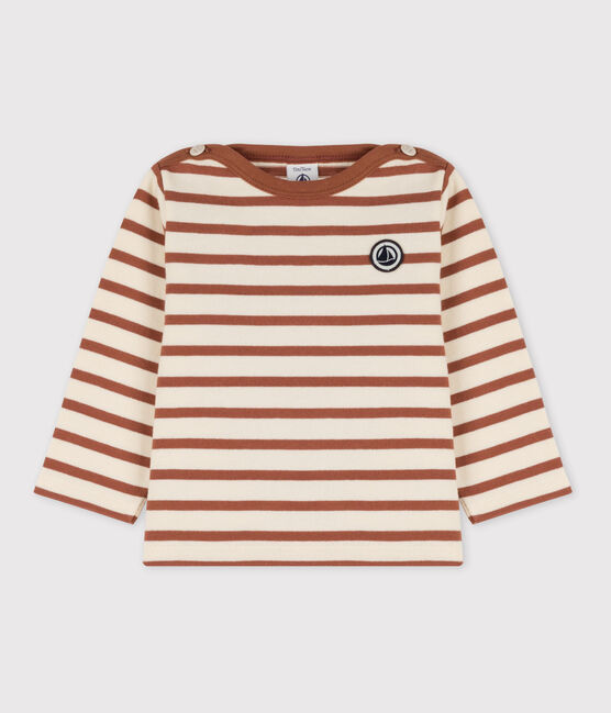 Babies' Thick Cotton Jersey Breton Top AVALANCHE white/CINA