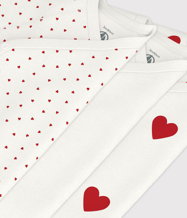 Babies' heart patterned short-sleeved wrapover cotton bodysuits - 3-Pack multicolor