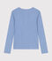 Women's plain drop needle rib knit t-shirt with long sleeves and a grandad neckline SKY CHINE blue