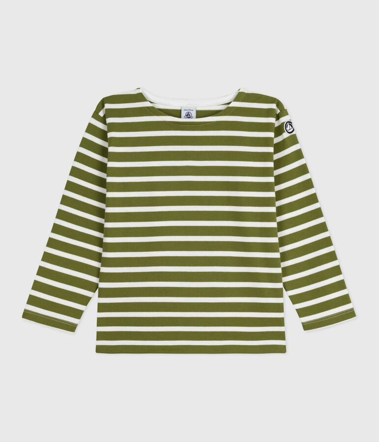 Children's cotton Breton top green/ecru