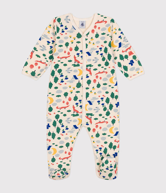 Babies' brushed fleece forest print pyjamas AVALANCHE white/MULTICO