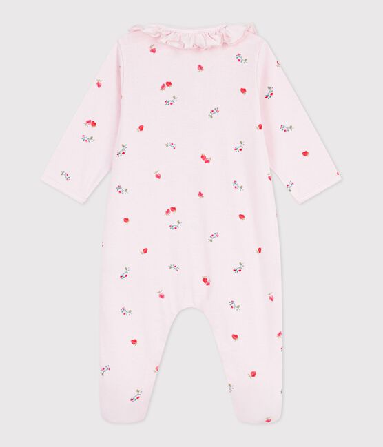 Babies' floral cotton pyjama suit with a collar BARELY pink/MULTICO
