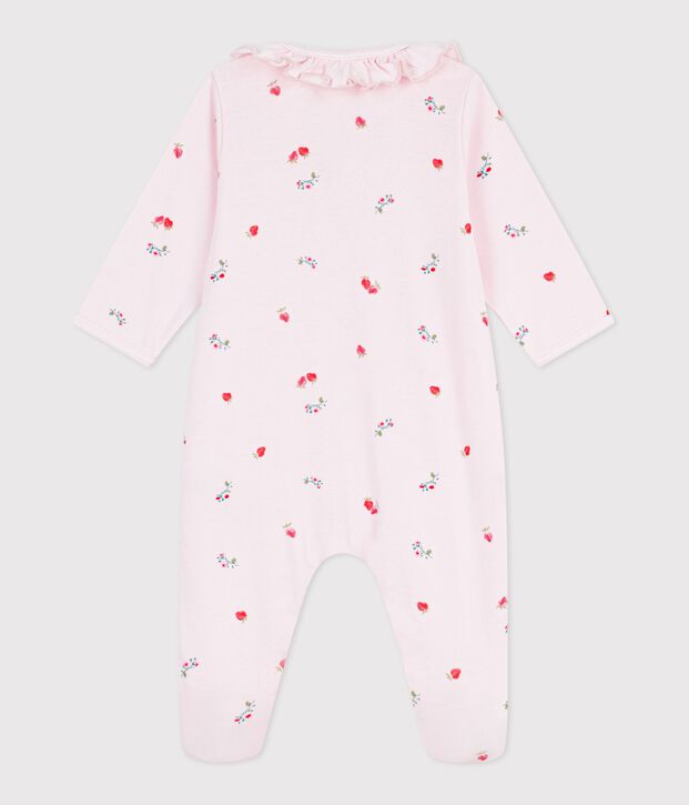 Babies' floral cotton pyjama suit with a collar pink/multicolor
