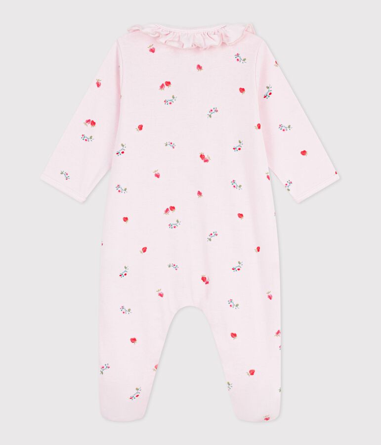 Babies' floral cotton pyjama suit with a collar pink/multicolor