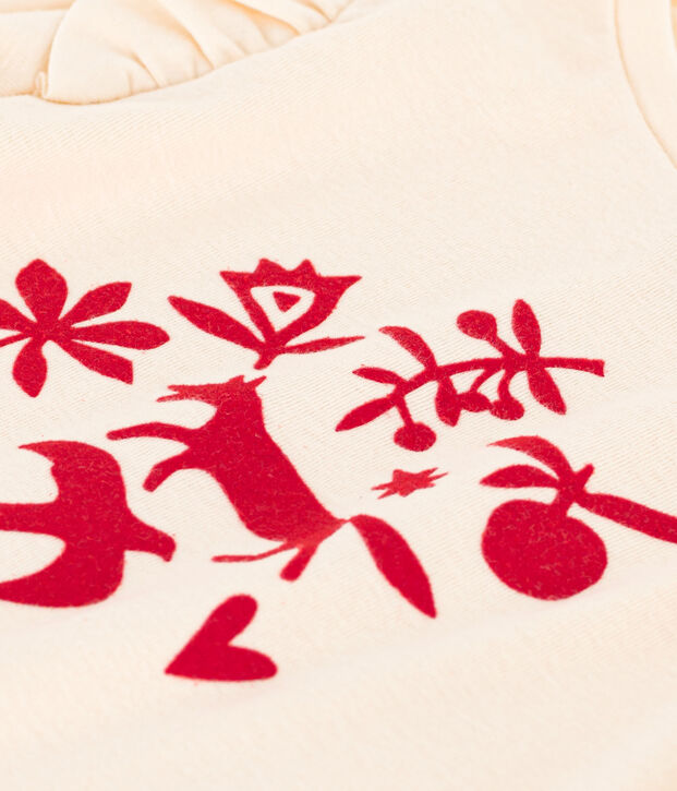 Girls' long-sleeved cotton T-shirt Ecru