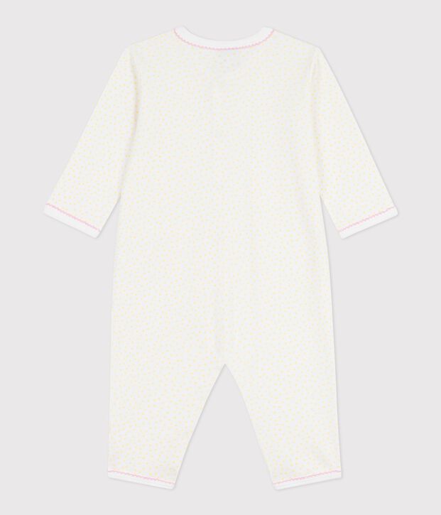 Babies' footless cotton pyjama suit printed with little spots yellow/yellow
