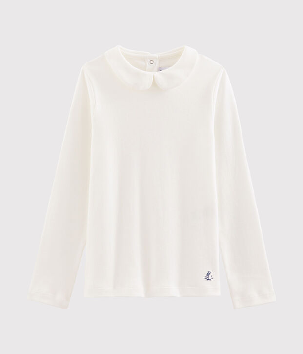 Girl's T-shirt with Peter Pan collar white