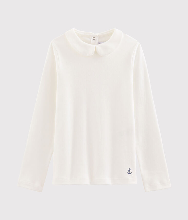 Girl's T-shirt with Peter Pan collar white
