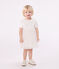 Babies' short-sleeved cotton and tulle dress with a ruff MARSHMALLOW white/COPPER pink