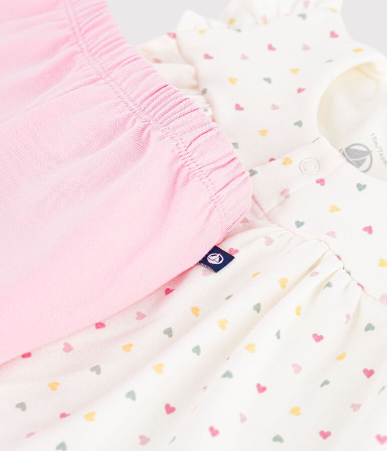 Babies' 2-piece outfit in cotton printed with mini hearts MARSHMALLOW white/MULTICO white