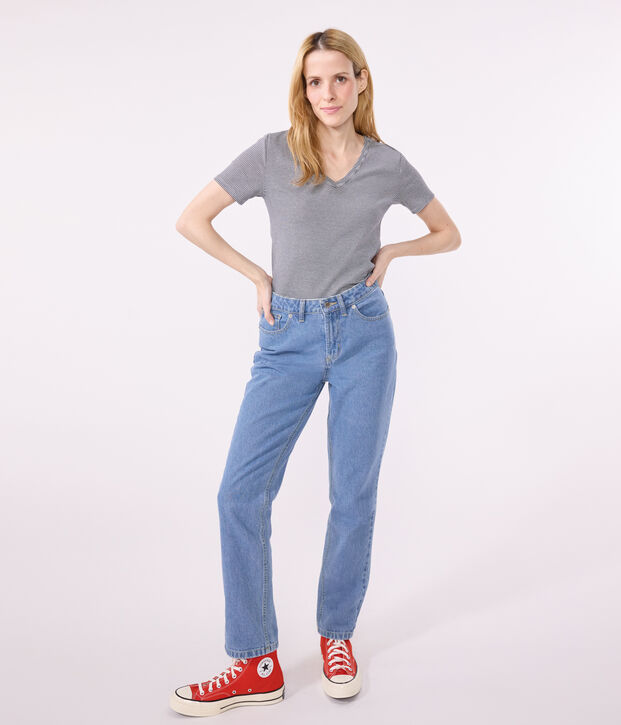 Women's Iconic Striped Cotton V-neck T-Shirt blue/white