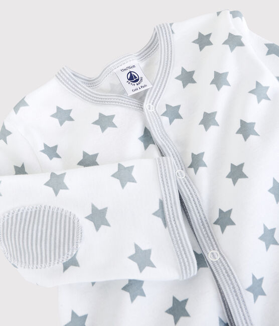 Babies' Starry Grey Cotton Sleepsuit ECUME white/MISTIGRI grey