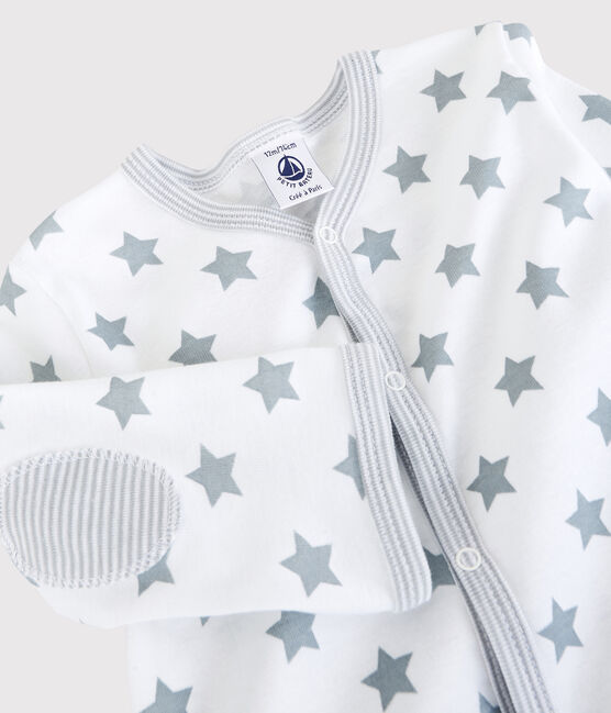 Babies' Starry Cotton Sleepsuit ECUME white/MISTIGRI grey