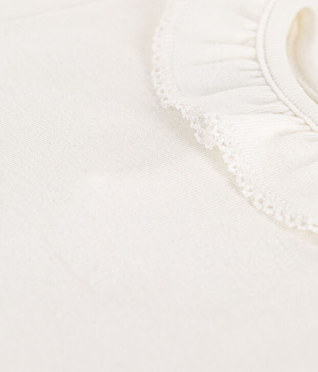 Babies' Short-Sleeved Cotton Bodysuit With Ruffle Collar white