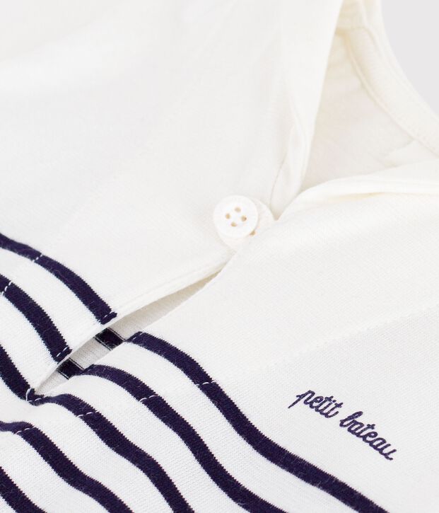 Babies' short stripy cotton playsuit with a sailor collar blue/blue