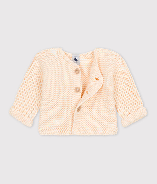 Babies' Moss Stitch Cotton Cardigan Ecru