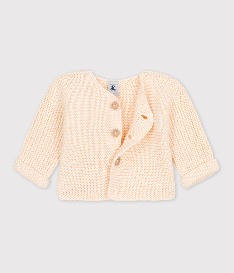 Babies' Moss Stitch Cotton Cardigan AVALANCHE Ecru