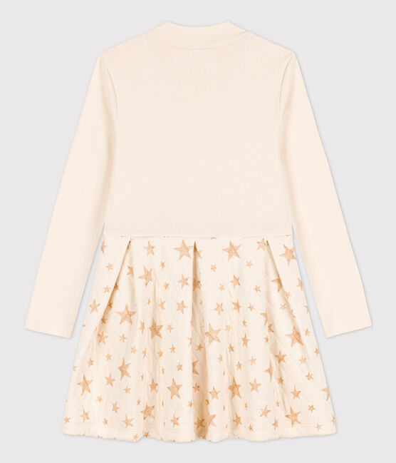 Girls' Long-Sleeved Dual-Material Dress AVALANCHE Ecru