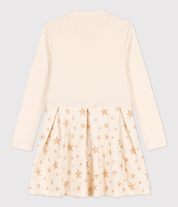 Girls' Long-Sleeved Dual-Material Dress Ecru