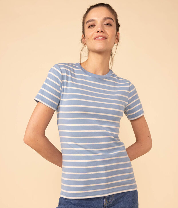 Women's Iconic Cotton Round Neck T-Shirt blue/beige