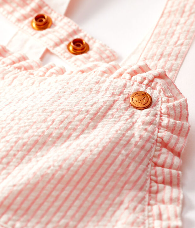 Baby Girls' Striped Short Dungarees pink/white