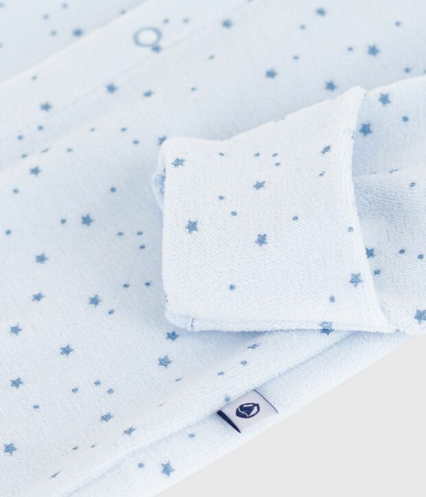 Babies' printed velour pyjama suit with a collar blue/blue