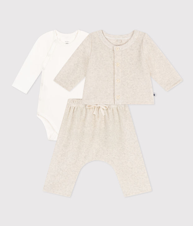 Babies' Velour Three-Piece and Bodysuit MONTELIMAR CHINE