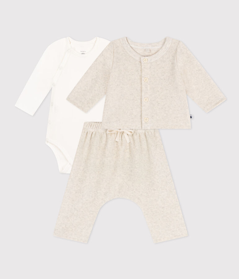 Babies' Velour Three-Piece and Bodysuit beige