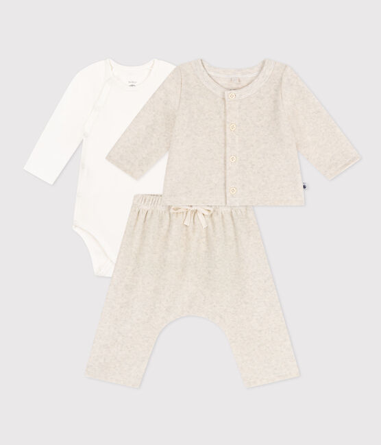 Babies' Velour Three-Piece and Bodysuit MONTELIMAR CHINE beige