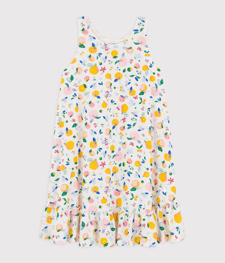 Girls' Sleeveless Cotton Dress MARSHMALLOW white/MULTICO white